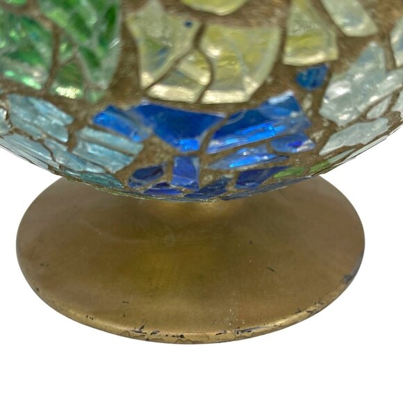 Retro MCM Mosaic Glass Brandy Snifter Candle Holder Pedestal Vase 1970's Vintage - Picture 8 of 15